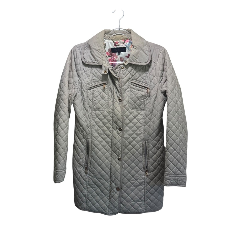 Steve Madden Preppy Diamond Parka Quilted Mid Lenght Trench Jacket Women M Taupe